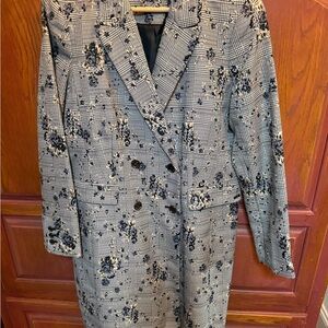 Calvin Klein Black and Gray Floral Plaid Blazer